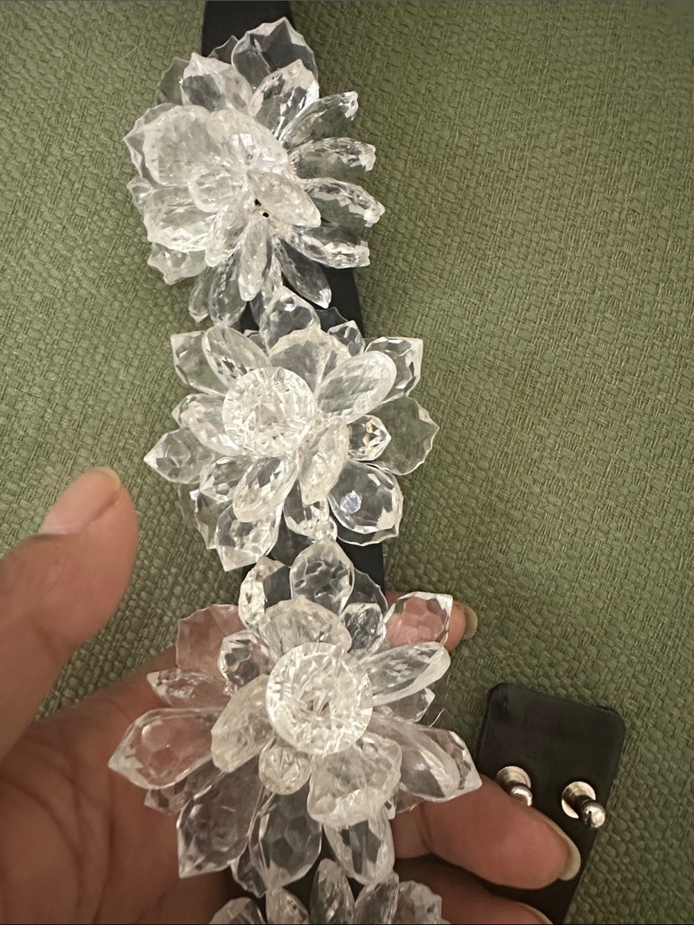Crystal Floral Cluster Belt - Black with Clear Accents - Picture 6 of 9